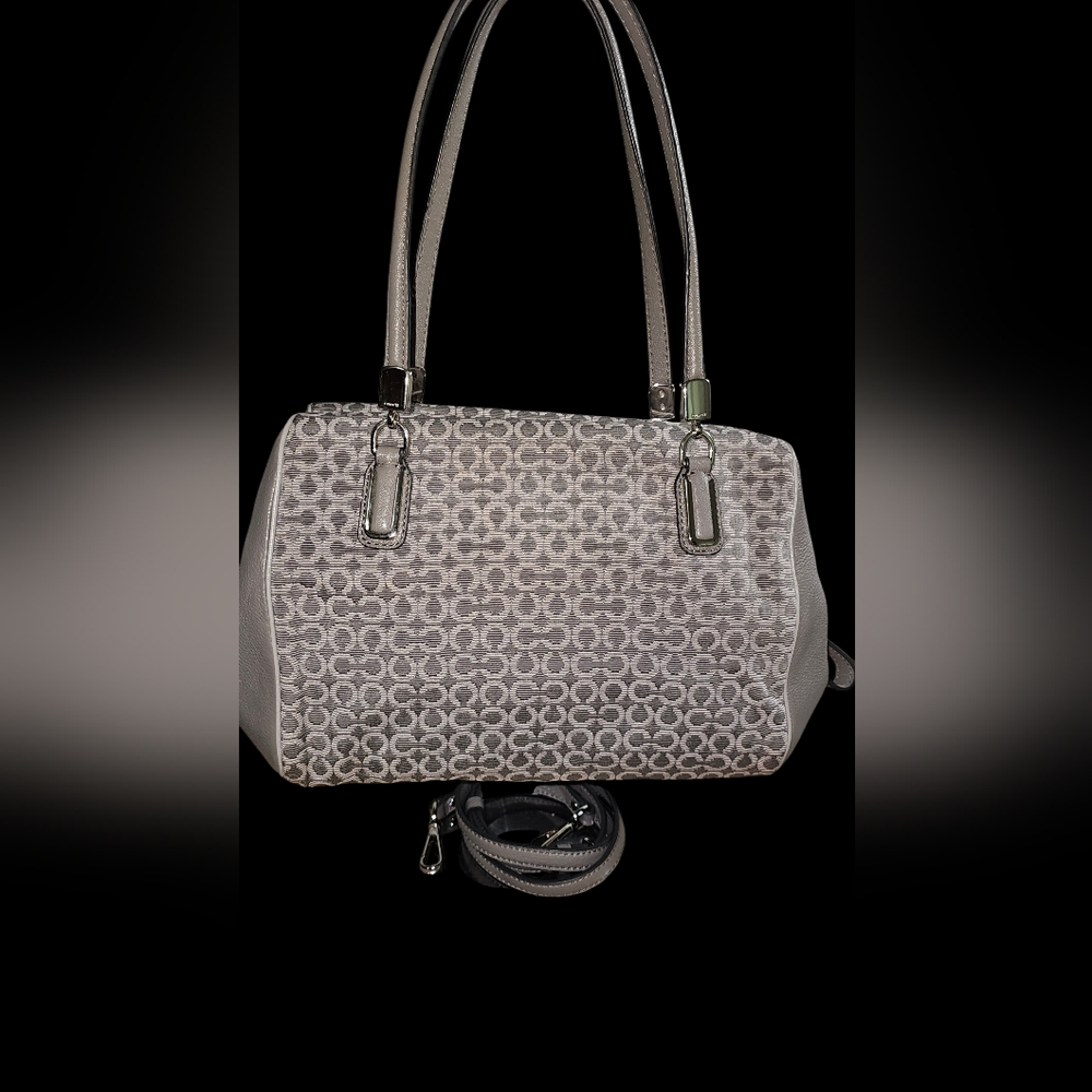 COACH Madison Madeline East/West Op Art Fabric Gray Signature Satchel/Crossbody - Picture 3 of 13